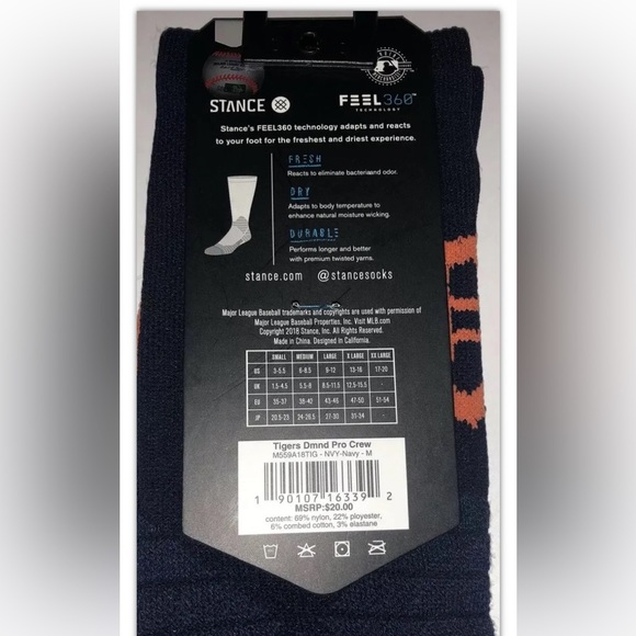 Stance MLB Tigers Diamond Pro Crew Socks 1 Pair Men 6-8.5 Navy Detroit Baseball - Picture 4 of 8